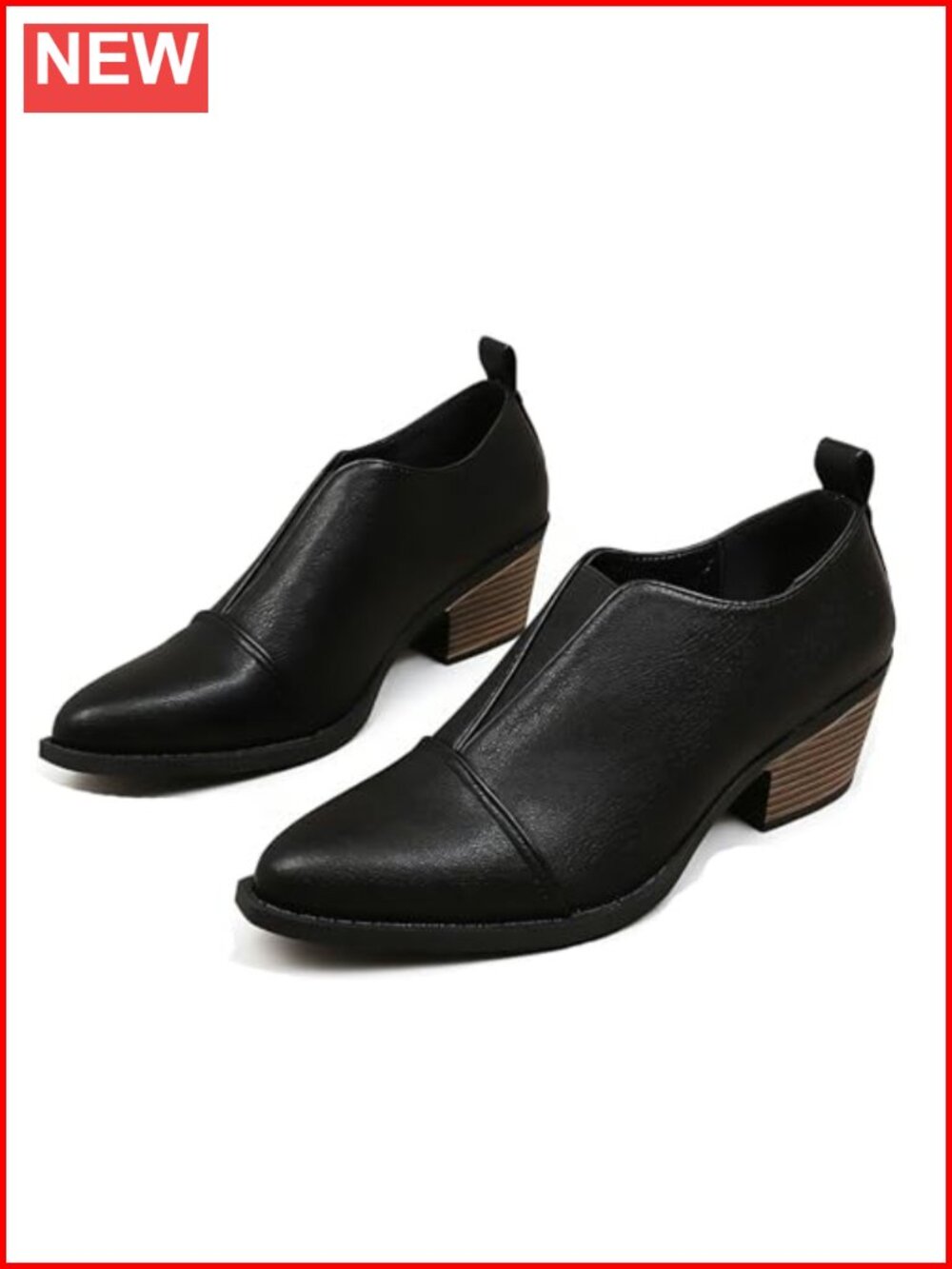 Women's Chunky Low Heel Ankle Booties V Cut Slip On Pointed Toe